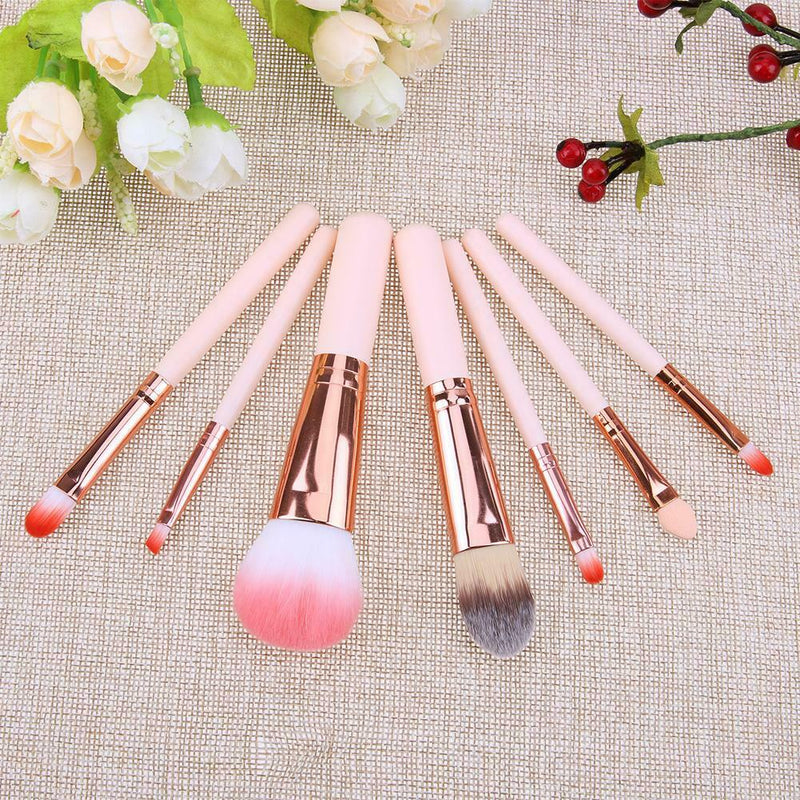 7pcs/set Wood Makeup Brush Foundation Contour Concealer Blush Pen Beige A