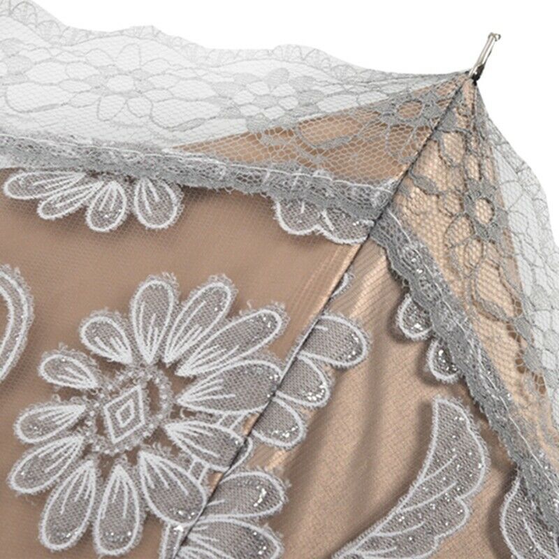 Compact Lace Wedding Parasol Folding Travel Sun Umbrella UV Block (gray) V3M9