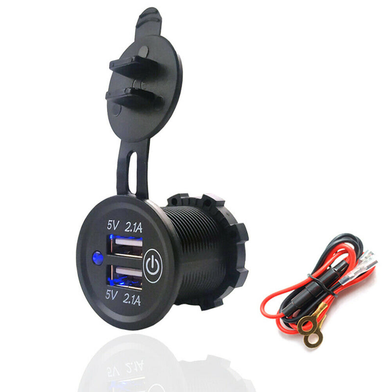 For Car Motorcycle 4.2A Dual USB Charger Socket Power Outlet with Touch Switch