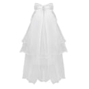 5X(Women Wedding Veil Dress White Bowknot Layers Tulle Ribbon Edge Bridal  M7H6)
