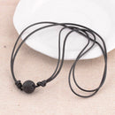 Natural Black Lava Stone Rock Beads Essential Oil Diffuser Leather Necklace