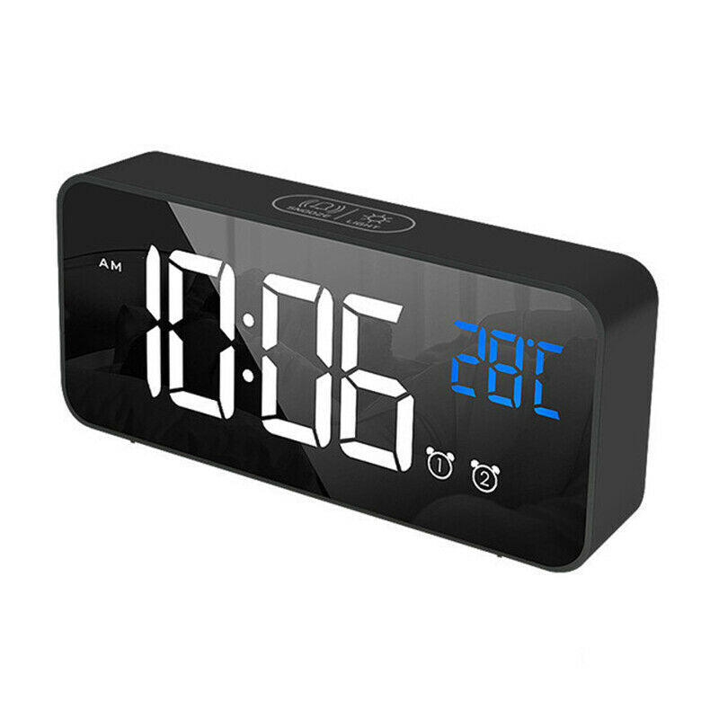 Multifunction Mirror LED Alarm Clock Digital Clock Thermometer USB Night Light