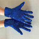 Woman Full Finger Sequins Show Jazz Dance Gloves Mittens (Blue) R6Y2