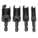 4Pcs Plug Wood Cutter Tool Set Round Shank Drill Bit Carbon Steel Black