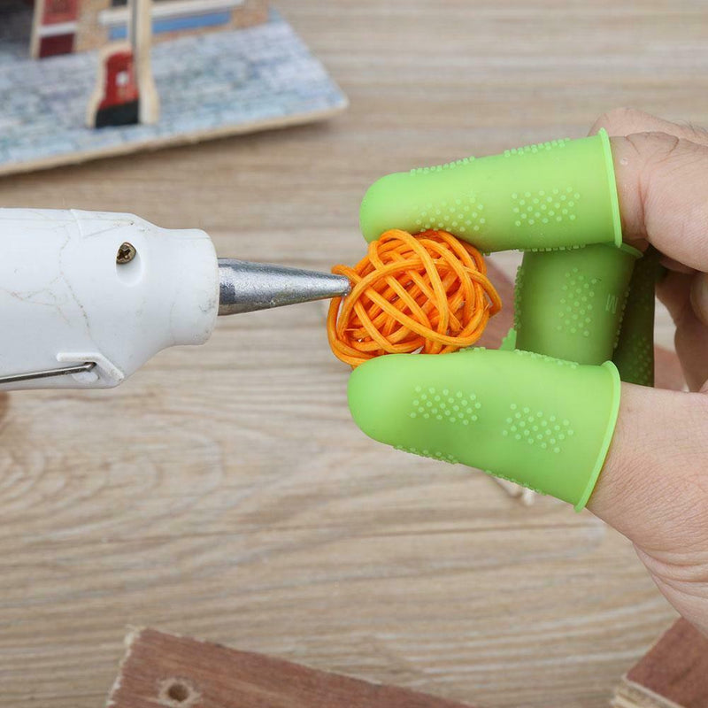 Anti-slip Hot Glue Gun Finger Caps Silicone Finger Cover Sleeve (Green 5pcs
