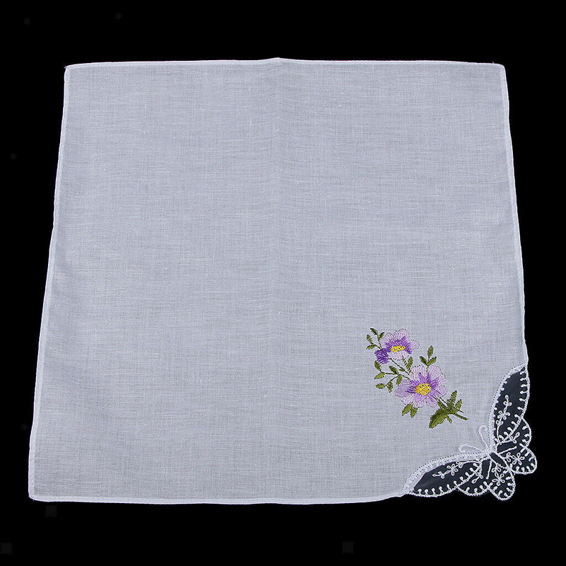 12pack Women 100% Cotton Handkerchief Embroidery Lace Hanky Kerchiefs White