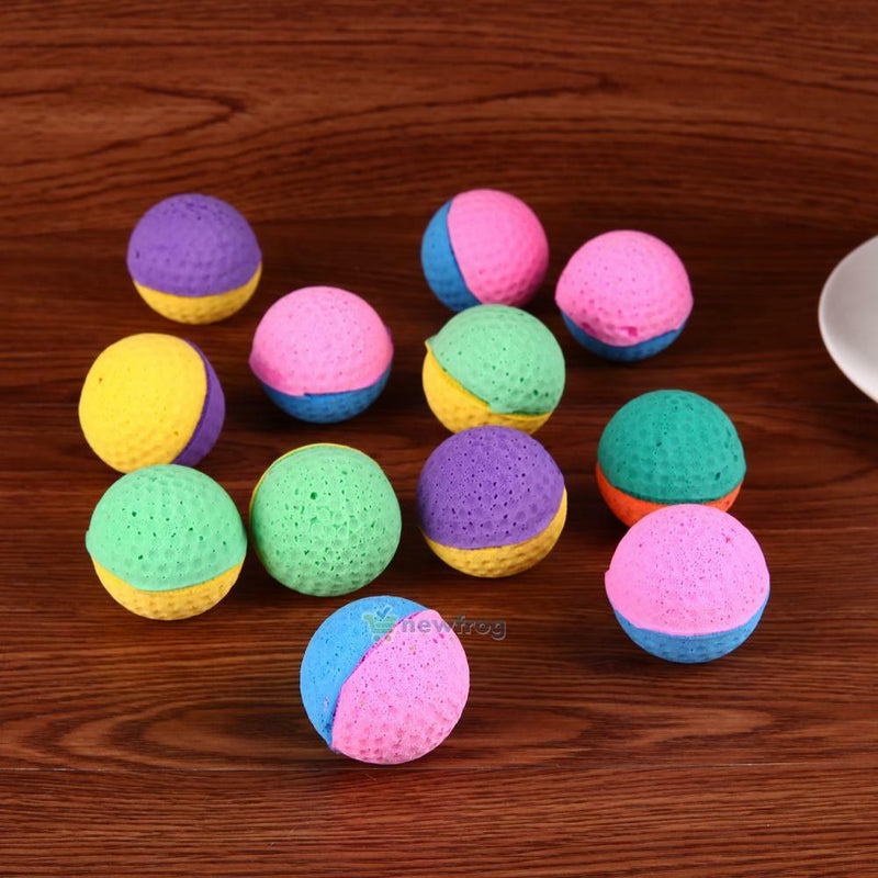 12pcs Funny Colorful Soft Latex Feathered Ball Toys Pet Cat and Dog Toys SN9F