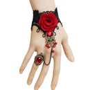 New Elegant Gothic Style Lace Red Rose Bracelet with Adjustable Finger Ring ES
