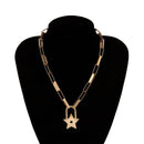 Geometric Star Lock Pendant Necklace Retro Choker Women Statement Jewelry A