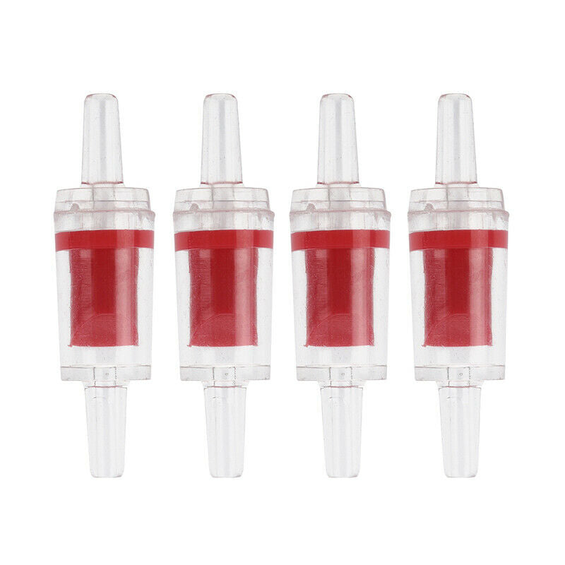 4 x Air Pump Plastic Non Return Check Valves Red Clear For Aquarium Tank C5D1