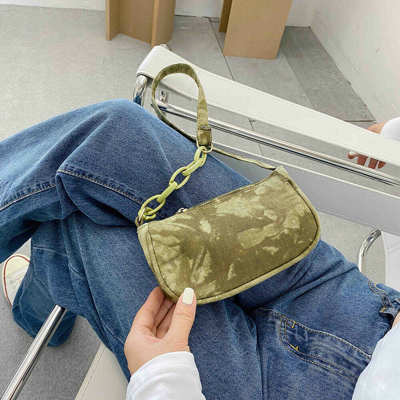 Casual Nylon Handbag Women Tie Dye Print Underarm Shoulder Bags (Green)