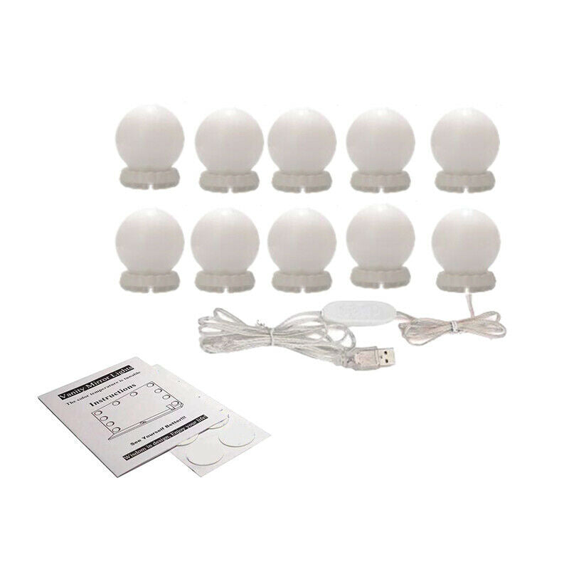 Hollywood Style LED Mirror Light Makeup Mirror USB Cosmetic Make Up Lamp 10 N2V9