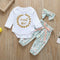 3pcs Baby Girls Clothes Set Romper+Floral Pants+Headdress (Green 6-9M) A#S