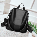 Solid Color Knapsack Women Backpacks Anti-theft PU Leather Rucksack (Black) SN9F