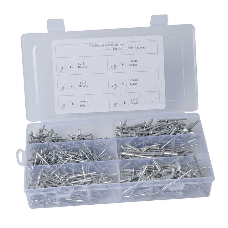 500 Pieces Rivets Aluminum Rivets Assortment Set Size Self-plugging Open End