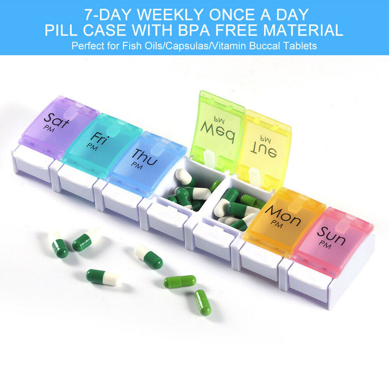 Weekly Pill Organizer Pills Tablet Holder For Travel w/ 7 Compartments Portable
