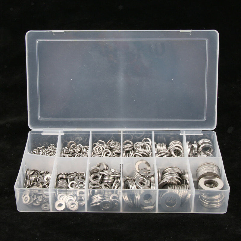 790 PCS FLAT SPRING + LOCK WASHER STEEL GASKET ASSORTMENT KIT M12/10/8/6/5/4