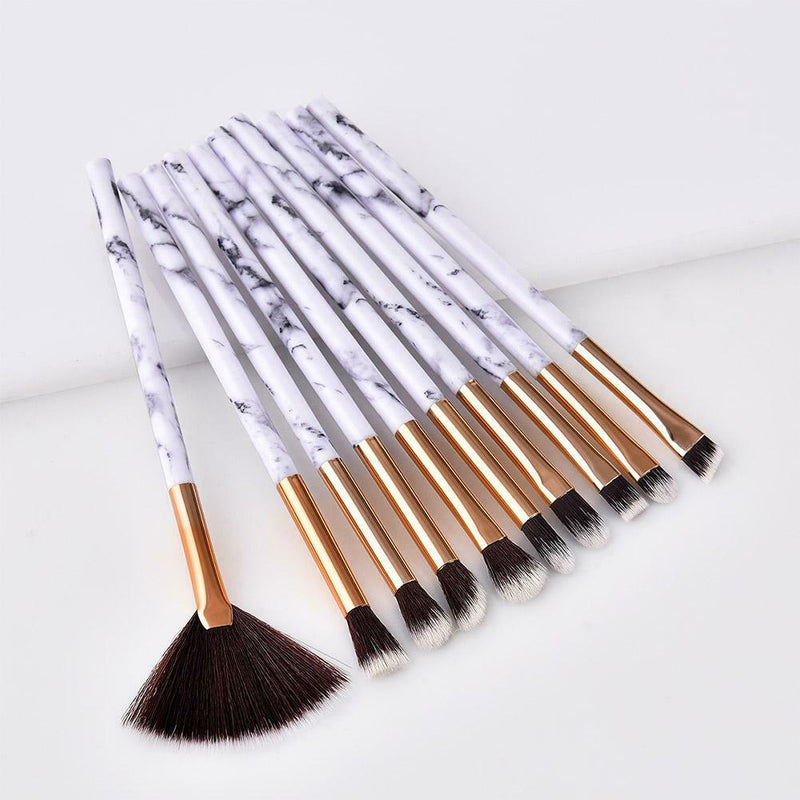 10pcs Marble Pattern Makeup Brushes Set Eyebrow Eyelash Blending Tools