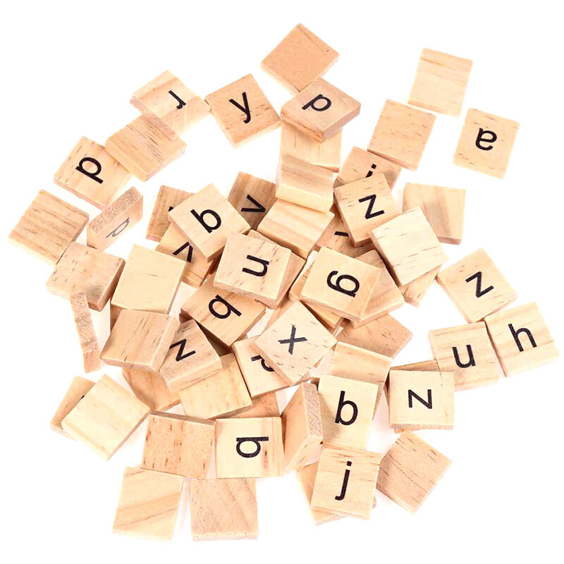 100pcs Wooden Alphabet Scrabble Tiles Black Letters & Numbers Craft Wood