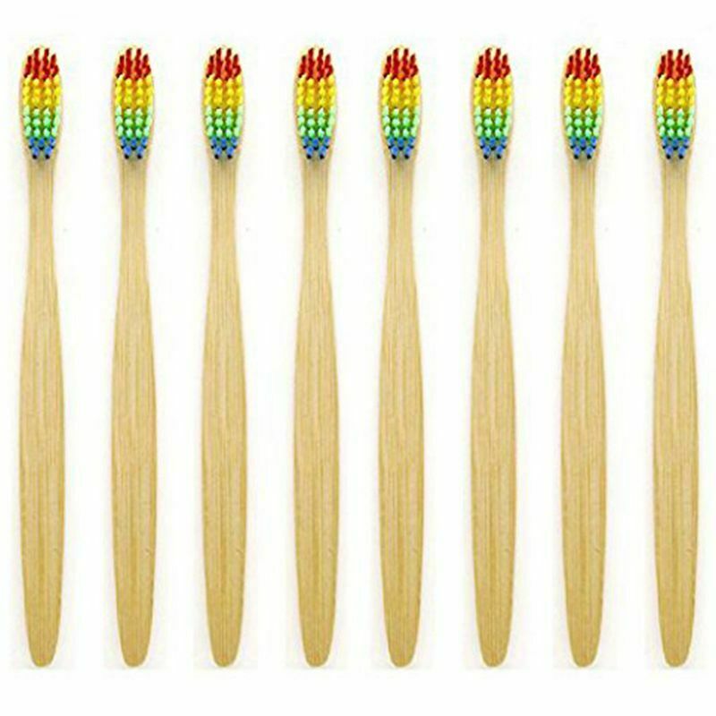 Natural Bamboo Toothbrush Made with Rainbow Nylon Infused Bristles in Recyc K4A2