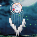 Wolf Printed Dream Catcher Net Feather Bead Dreamcatcher Hanging Ornament