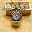 Steampunk Snitch Pocket Watch Necklace Quidditch Wing Clock Pendant U3Z9