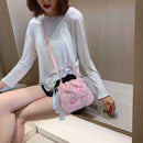 Flower Decor Drawstring Shoulder Bags Women Crossbody Tassel Bag (Pink)