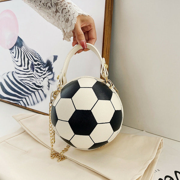 Round Shoulder Bag Women Totes Chain Messenger Handbag (Football White)