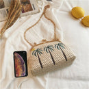 Straw Beach Woven Embroidered Clutch Women Bag Chain Shell Frame Small Hand