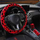 3Pcs /Set Red Leopard Fluff Plush Steering Wheel Cover Winter Car Accessori_