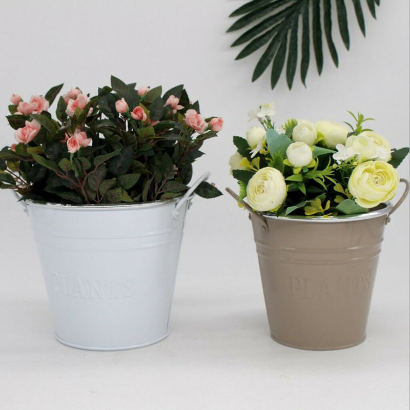 1xNordic Garden Planter Flower Plant Bucket for Weeding Decor- Dark Gray