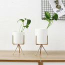 Set Of 3Pcs Ceramic Flower Planters With Iron Shelf Succulent Plant Pot HomeI3M7