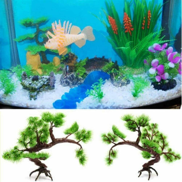 1xArtificial Plastic Bonsai Pine Tree Fish Tank Decors Aquarium Home Accessories