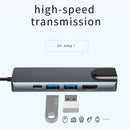 5 in 1 USB 3.1 Type-C HUB Aluminum Alloy 4K HDMI 2 USB3.0 PD RJ45 Adapter