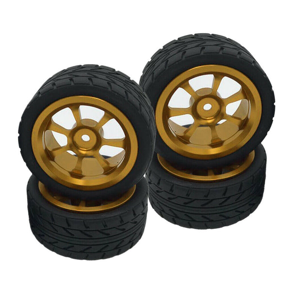 4pcs Tires Wheel Rims Set fits WLTOYS 144001 1:14 A959 A969 RC Truck Golden
