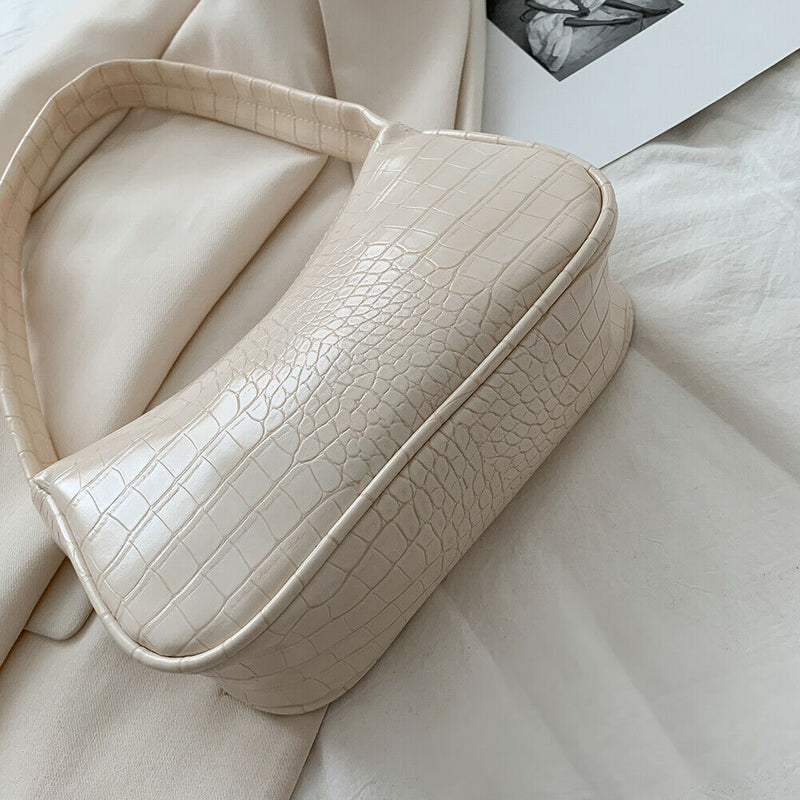 Retro Alligator PU Leather Handbag Women Casual Totes Shoulder Bag (Beige)