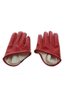 Women's Faux Leather Five Finger Half Palm Gloves Red