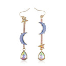 Japan Cute Blue Star Moon Drop Earrings Geometric Long Dangle Earrings for Women