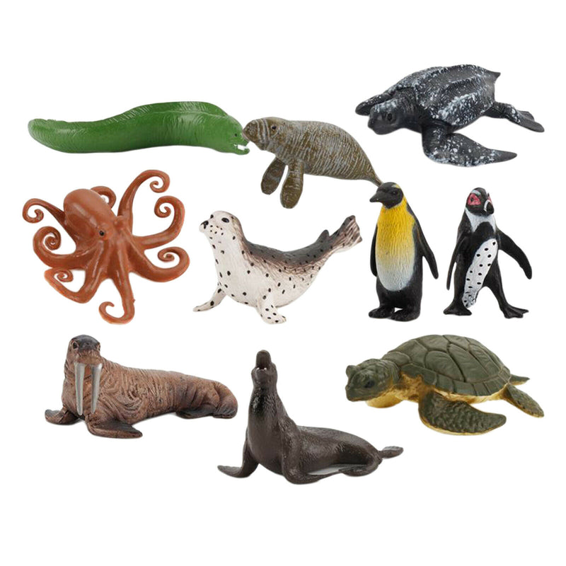 10 Pack Mini Ocean Animal Figures, Plastic Educational Sea Creature Toys