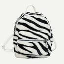 Cow Zebra Print Shoulder Schoolbag Women Girl Plush Mini Backpack (Style 1) A