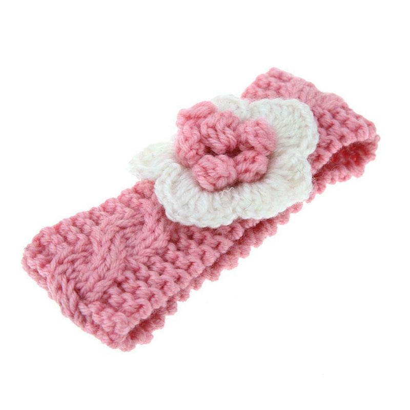 Knitted Flower Kids Hair Band Twist Woven Woolen Baby Headband(Pink) A