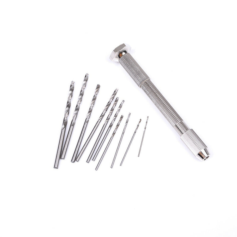 Mini Aluminum Hand Drill +10pc Twist Drill Bit Woodwork  Drilling Rotary Tool JR