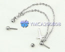316L Surgical Steel Barbell Earring Cross Double-Chain Ear Cuff Stud Piercing x1