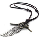Jewelry Mens Women's Necklace, Angel Wings with Cross Pendant Leather Chain V4P9