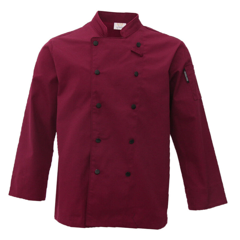 Red Chef Waiter Double-breasted Coat Uniform Long Sleeve Jacket Clothes XXL