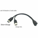 Black USB 3.0 Female to Dual USB Male Extra Power Data Y Extension Cable fo