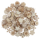 100pcs Wooden Flowers and Leaves Embellishment Wooden Shape Wood Slices Craft
