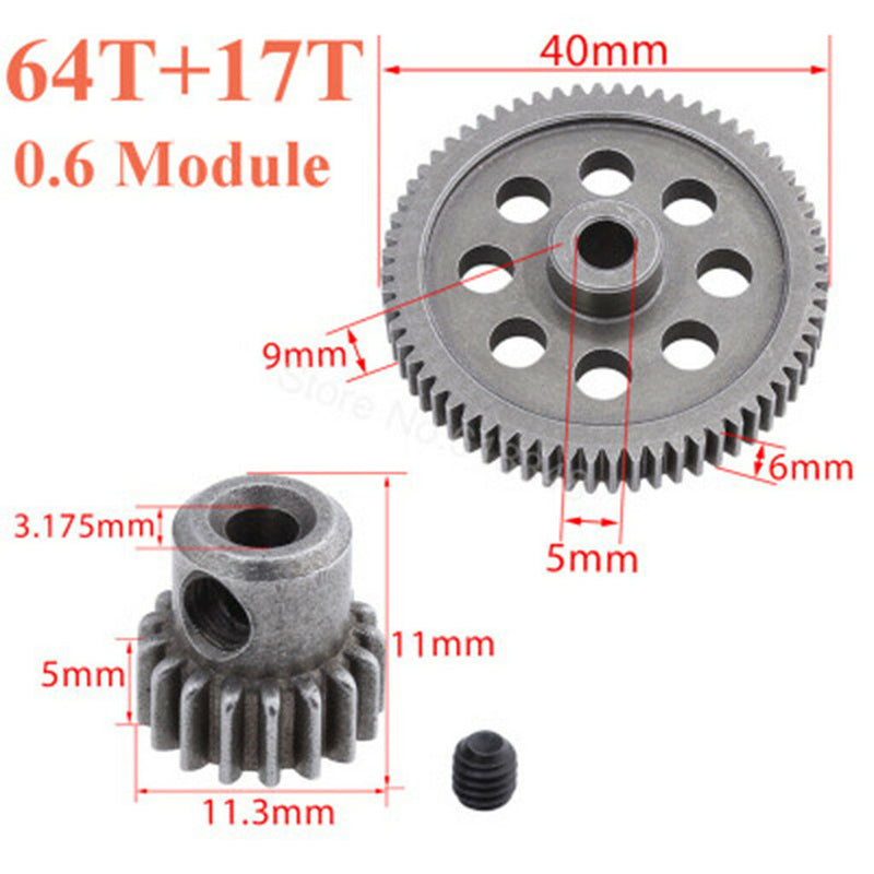 Steel Motor Pinion Gears 17T/64T for 1/10 HSP 94111 94123 RC Car Truck parts
