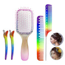 4pcs Rainbow Wide Tooth Comb No Knots with 2 Clips for Hair Detangling