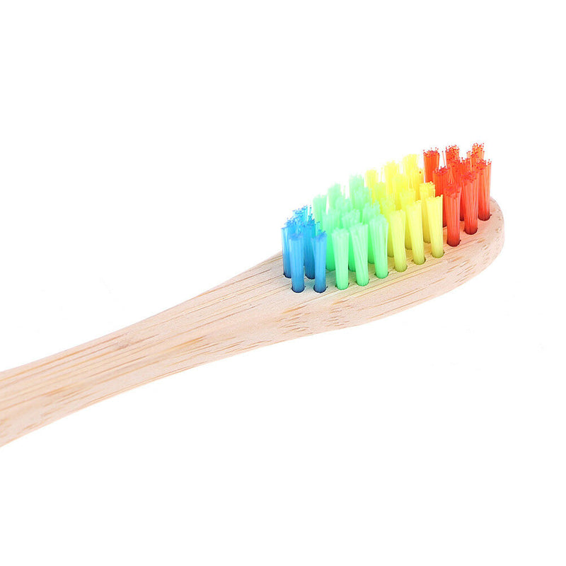 4X Colorful Rainbow Soft-Bristle Pure Bamboo Toothbrush Wood Teeth Brush Fibr Kw